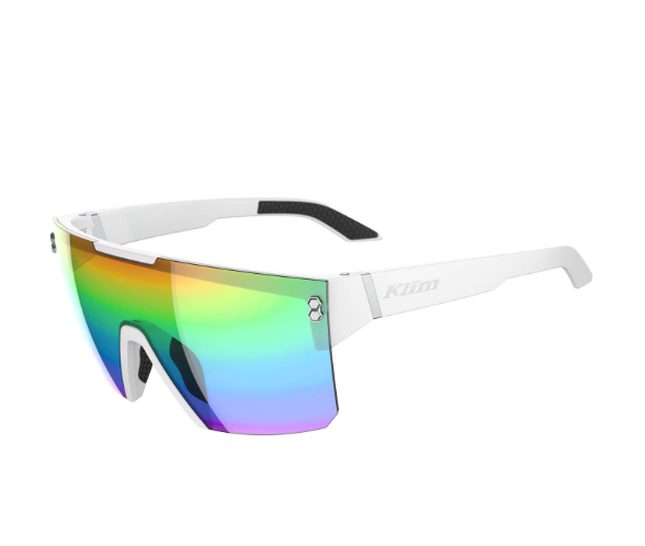 Klim Muffler Sunglasses Matte White - Smoke Oil Slick Mirrored