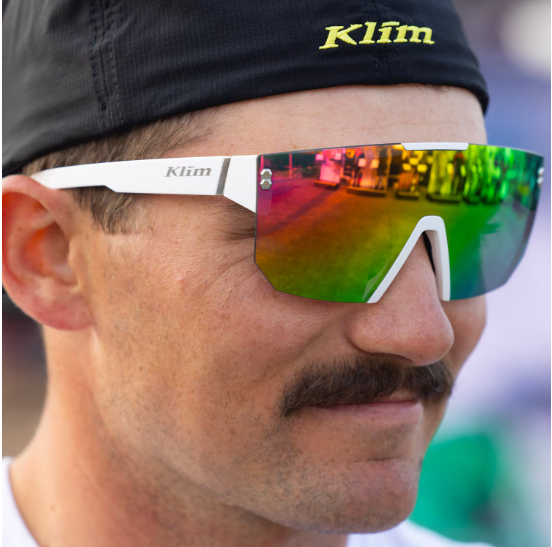 Klim Muffler Sunglasses Matte White - Smoke Oil Slick Mirrored